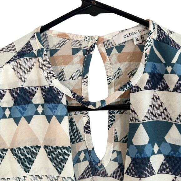 Olivaceous Blue Muliti-color Tribal Long Sleeve Wrap Style Blouse Women Sz M - Picture 8 of 11